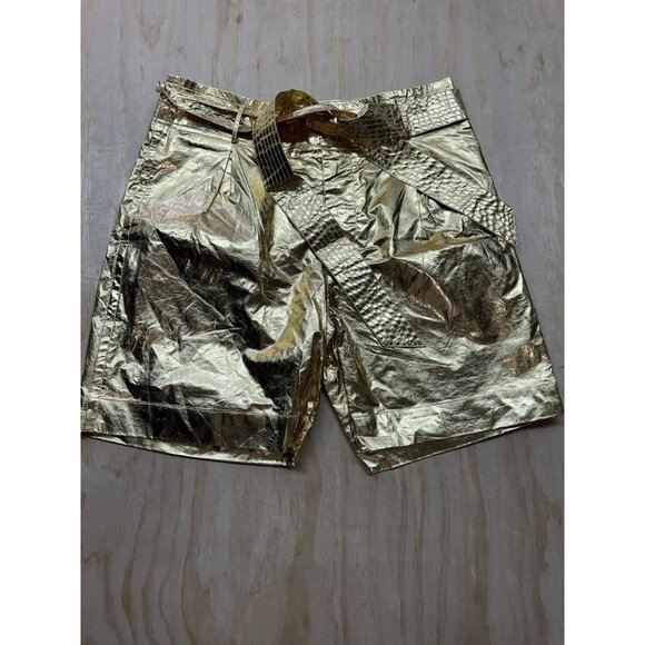 Antik Batik Lumi Short Gold Tie Waist NWTs $207 Metallic Hot Pants Disco Skating - Picture 1 of 6